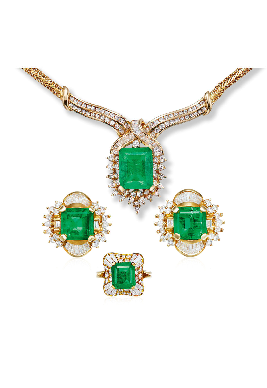 19 Carat Emerald and Diamond Jewelry Suite