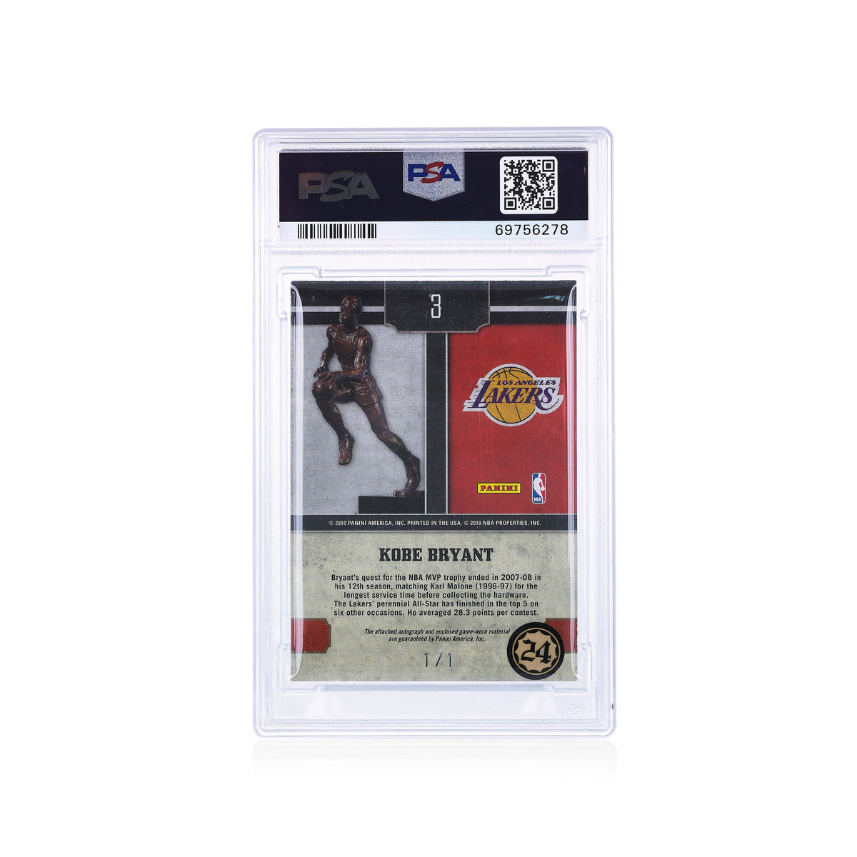 2009 Panini Timeless Treasure MVP Materials NBA Logoman Signature Kobe Bryant 1/1