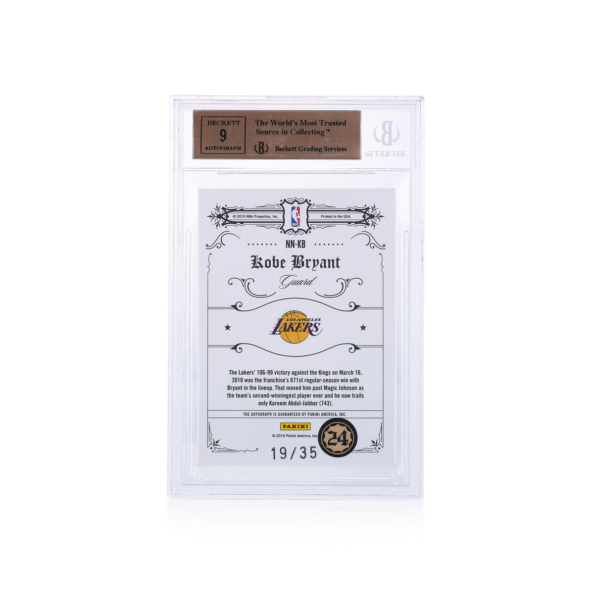 2009-10 Panini National Treasures Notable Nickname Kobe Bryant MVP 19/35