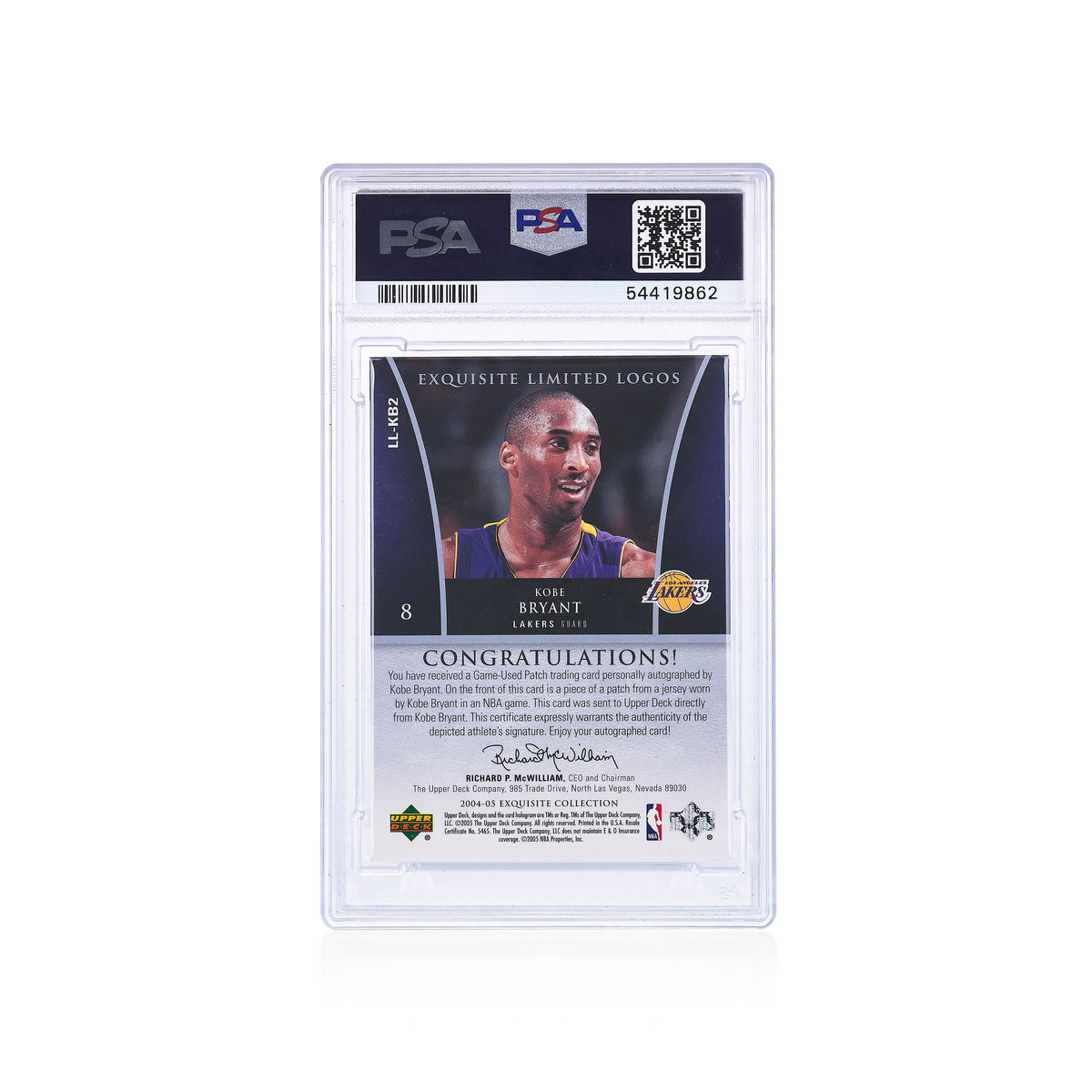 2004 Upper Deck Exquisite Collection Limited Logos Autograph Material Kobe Bryant 14/50
