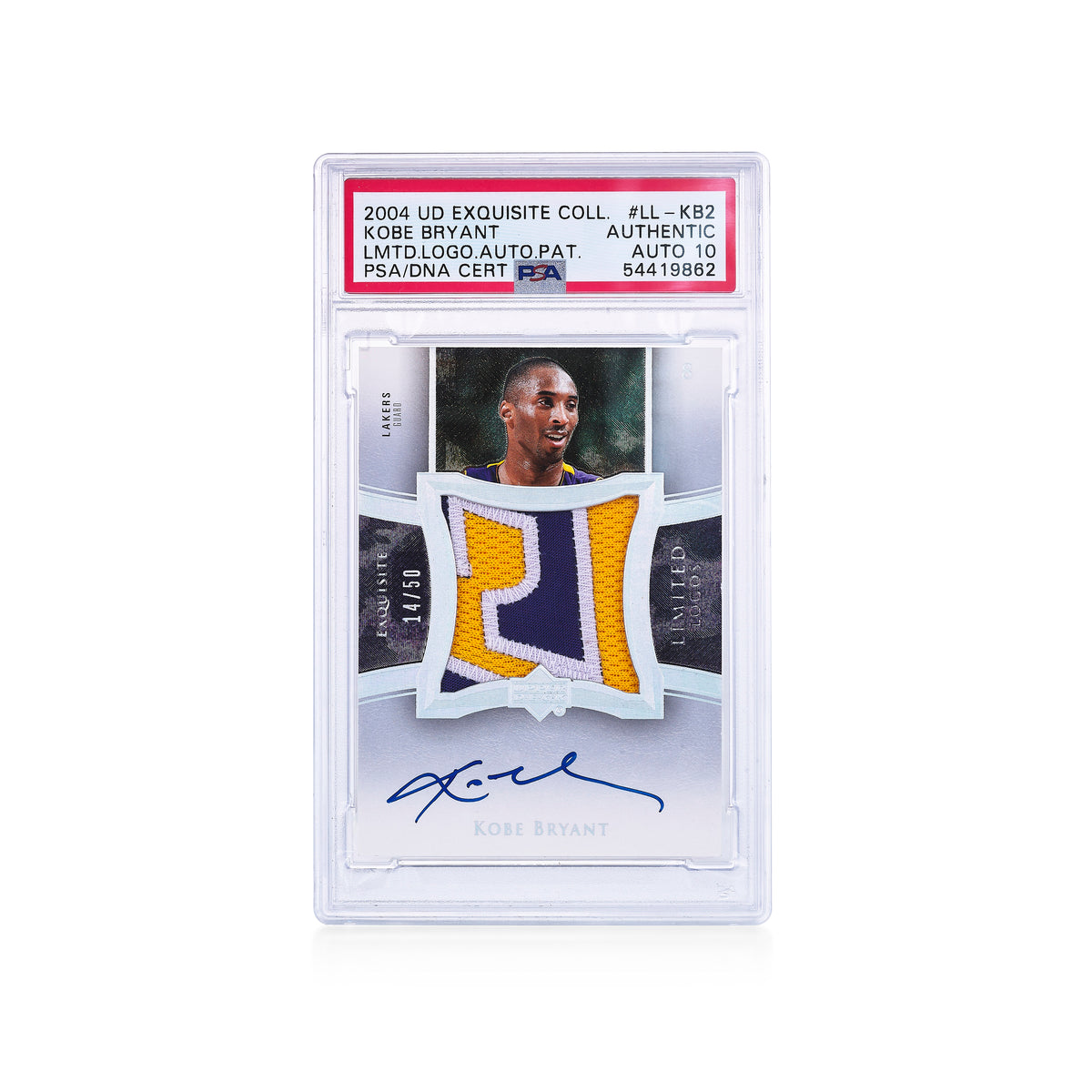 2004 Upper Deck Exquisite Collection Limited Logos Autograph Material Kobe Bryant 14/50