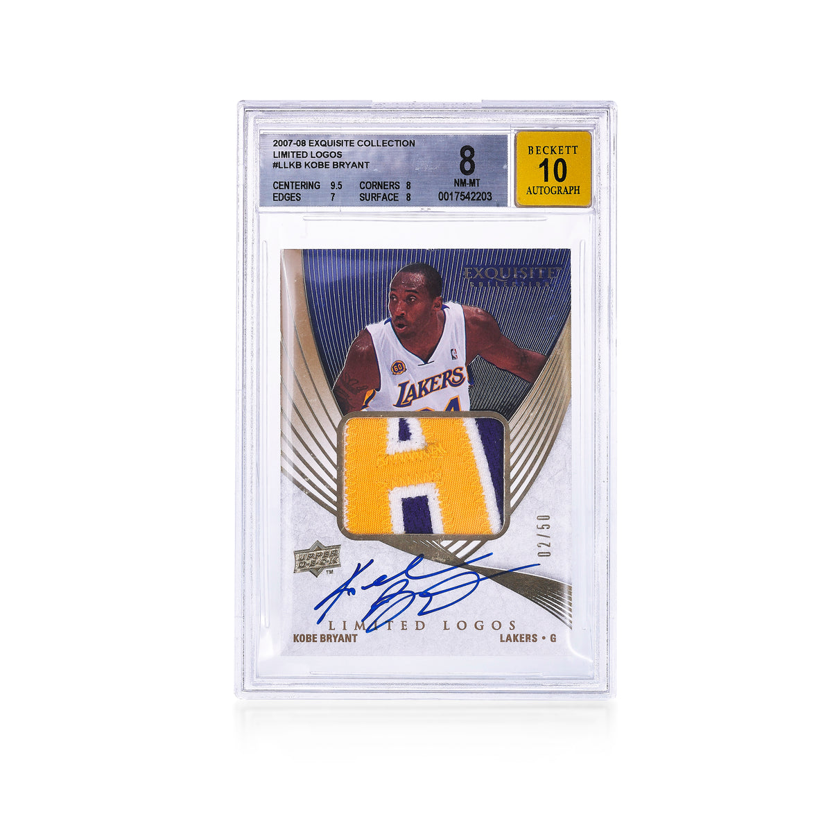 2007-08 Upper Deck Exquisite Collection Limited Logos Autograph Material Kobe Bryant 2/50