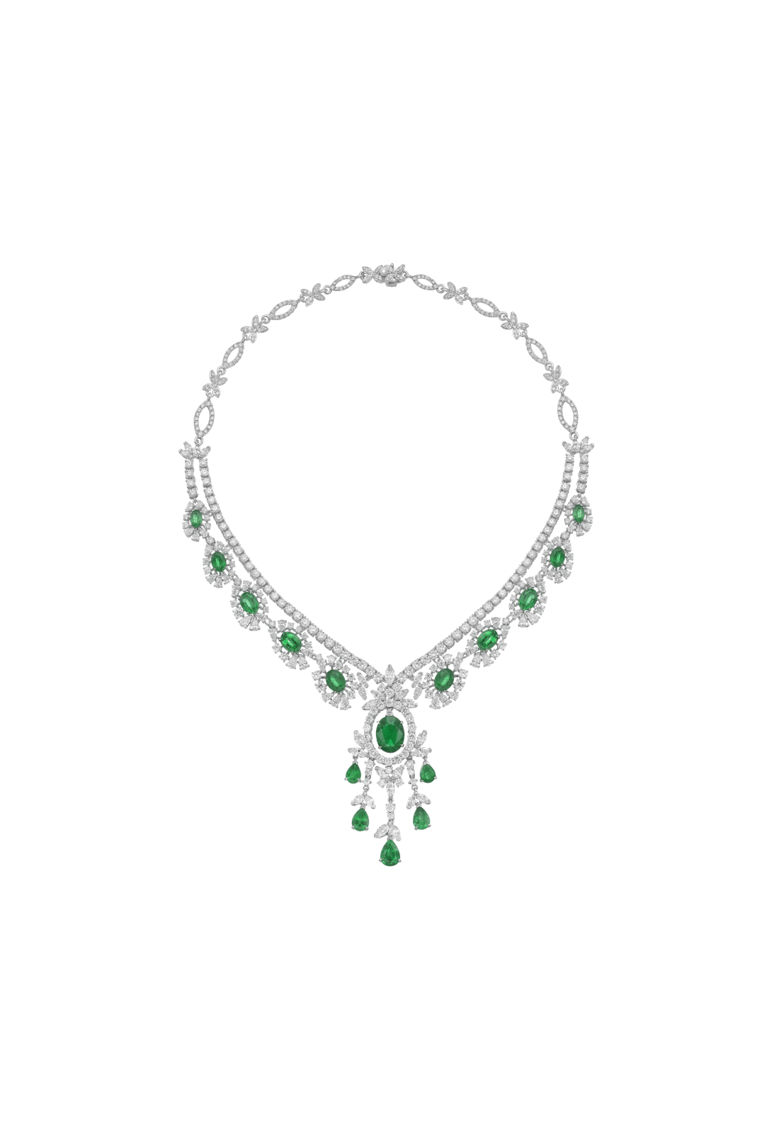 18.5 Carat Emerald and Diamond Necklace