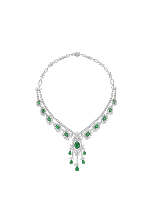 18.5 Carat Emerald and Diamond Necklace